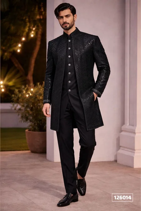 Dark Black Colour Outluk Vol 126 Party Wear Mens Indo Western Manufacturers 126014
